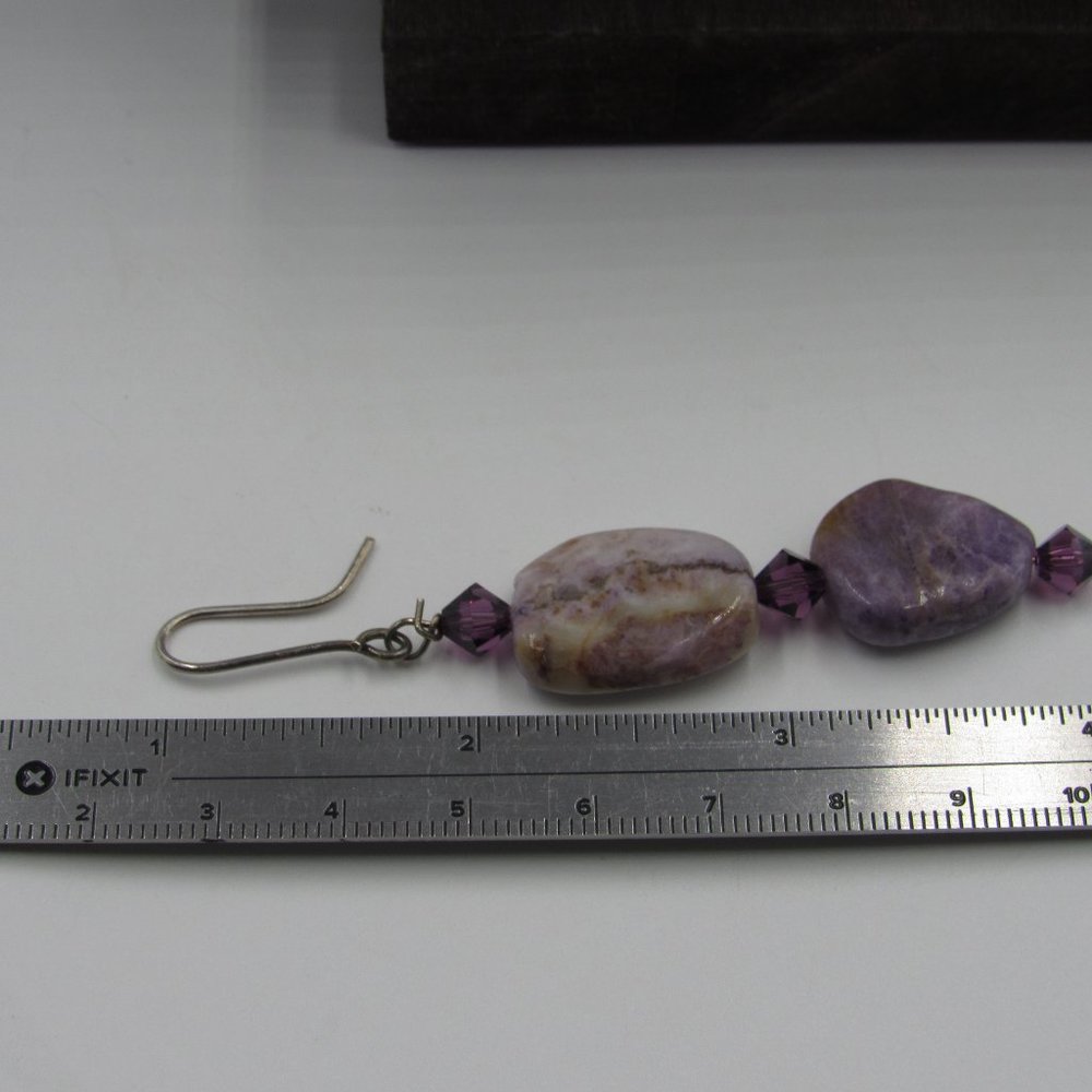 Sterling Rough Amethyst Stone Dangle Earrings - image 3